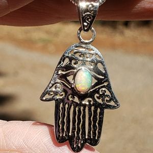 Hamsa Hand Ethiopian Opal Pendant